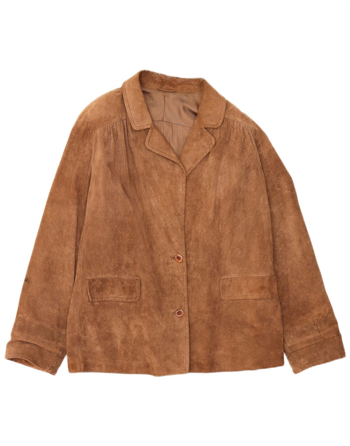 veste en daim femme vintage UK 16 Grand cuir brun