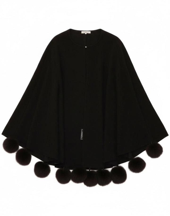 vintage Femmes Poncho Manteau Taille Unique Laine Noire