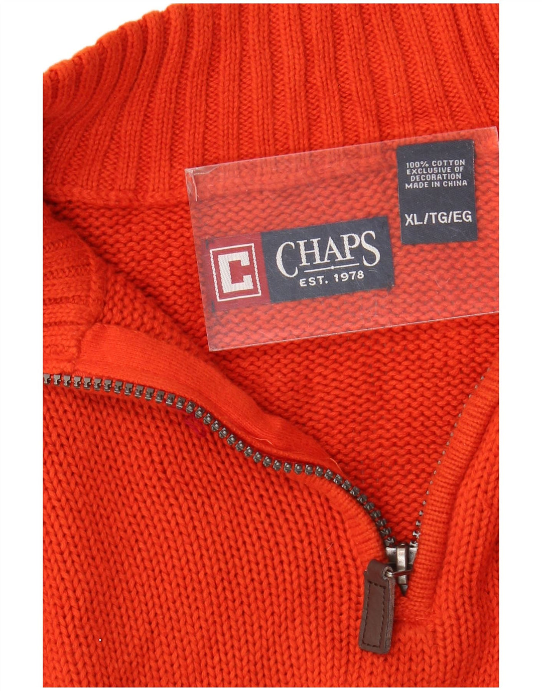 CHAPS Pull Col Zippé Homme XL Orange Coton