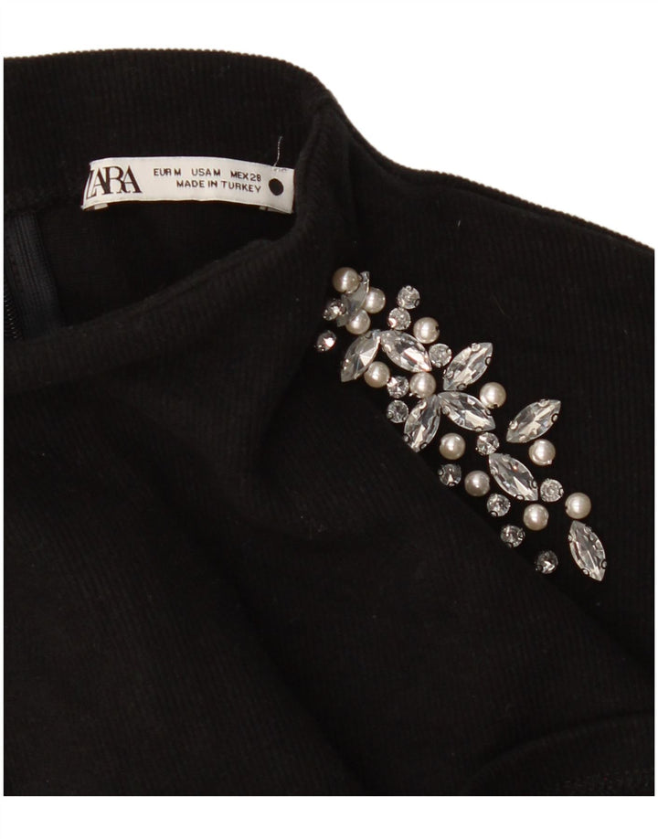 Zara Femme Top Manches Longues UK 14 Moyen Noir