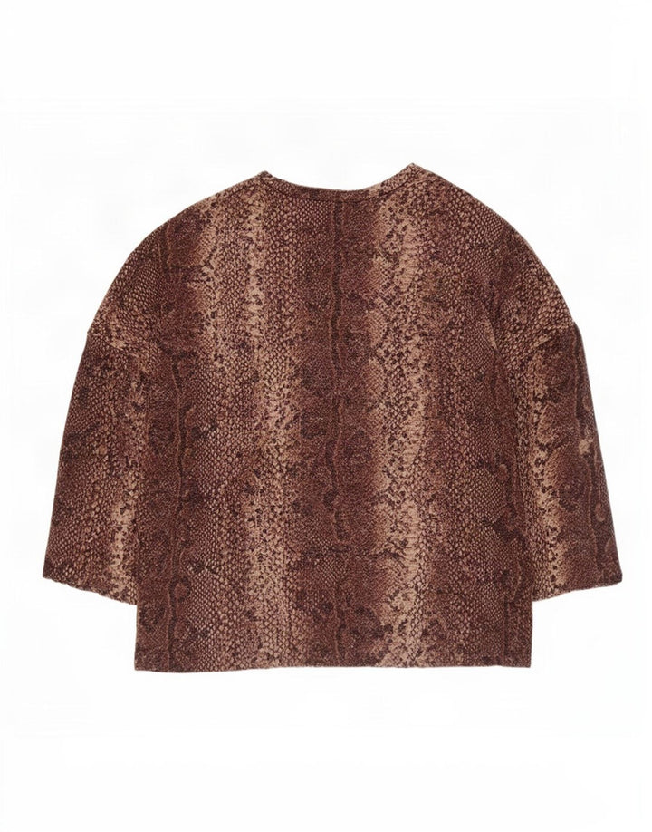 Zara Femme Top Manches 3/4 UK 14 Marron Moyen Imprimé Animal