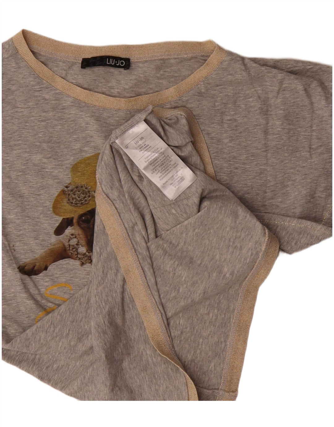 LIU JO T-Shirt Graphique Femme Top IT 44 Gris Moyen Moucheté Coton