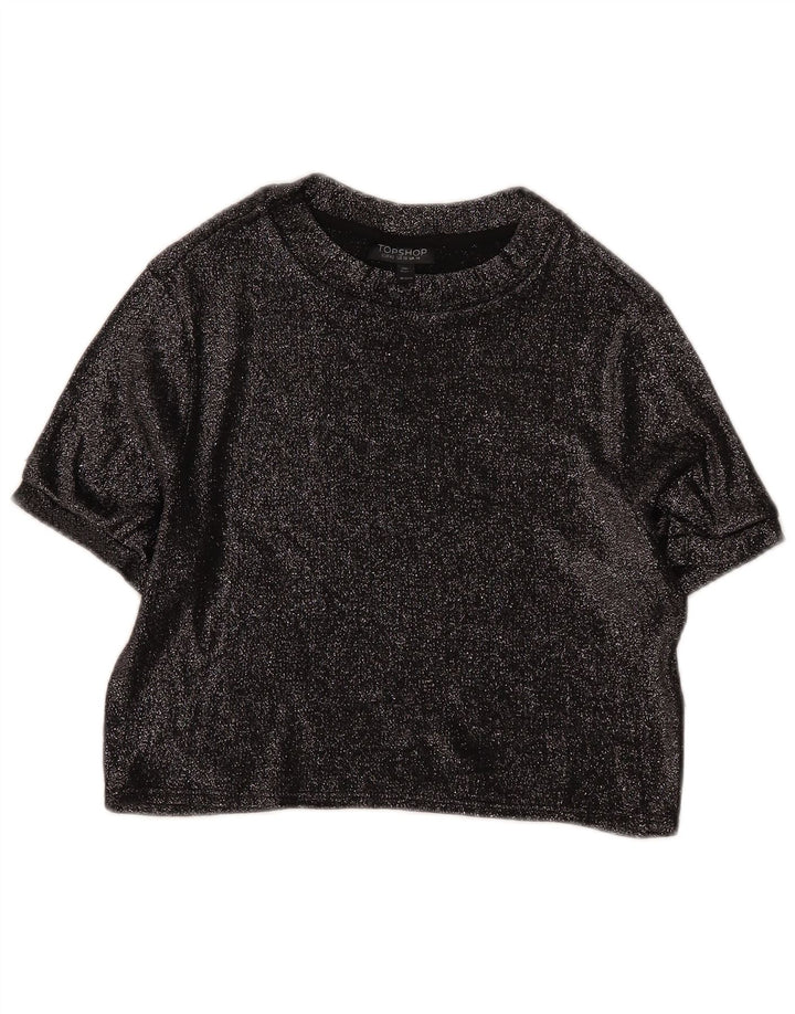 Topshop Chemisier court pour femme UK 44 Large Noir Viscose