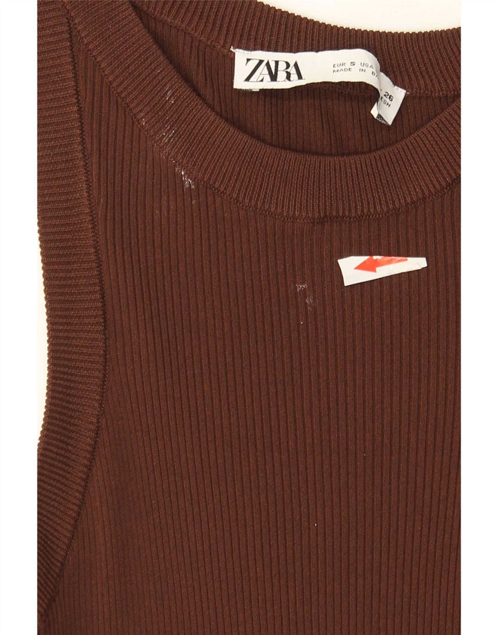 Zara Femme Débardeur UK 8 Small Marron Viscose