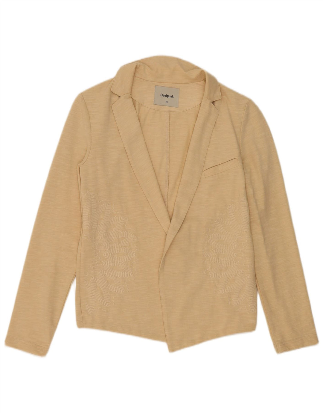 Desigual Veste Blazer Ouverte Femme EU 38 Coton Chiné Beige Moyen