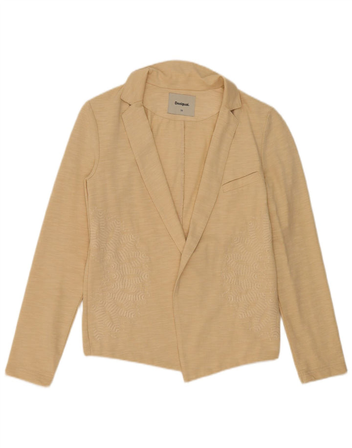 Desigual Veste Blazer Ouverte Femme EU 38 Coton Chiné Beige Moyen