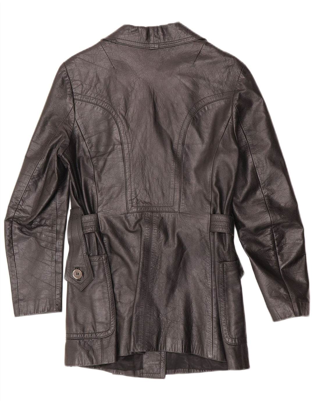 veste en cuir double poitrine femme vintage UK 10 Petit cuir noir