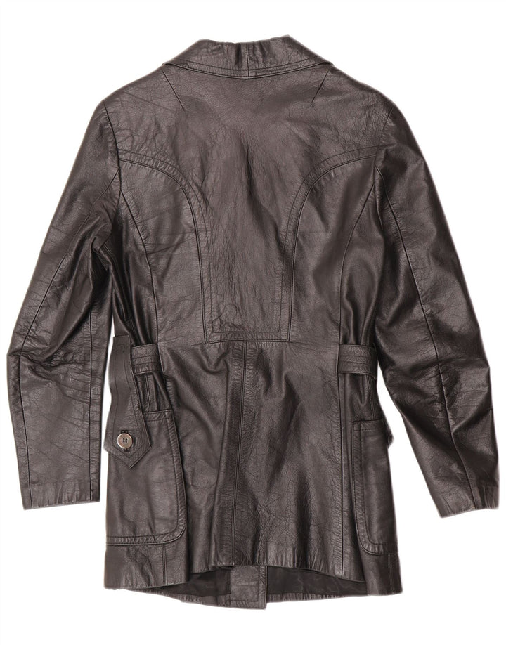 veste en cuir double poitrine femme vintage UK 10 Petit cuir noir