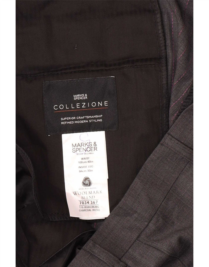 Marks & Spencer Pantalon de Costume Droit Homme W40 L33 Gris Laine