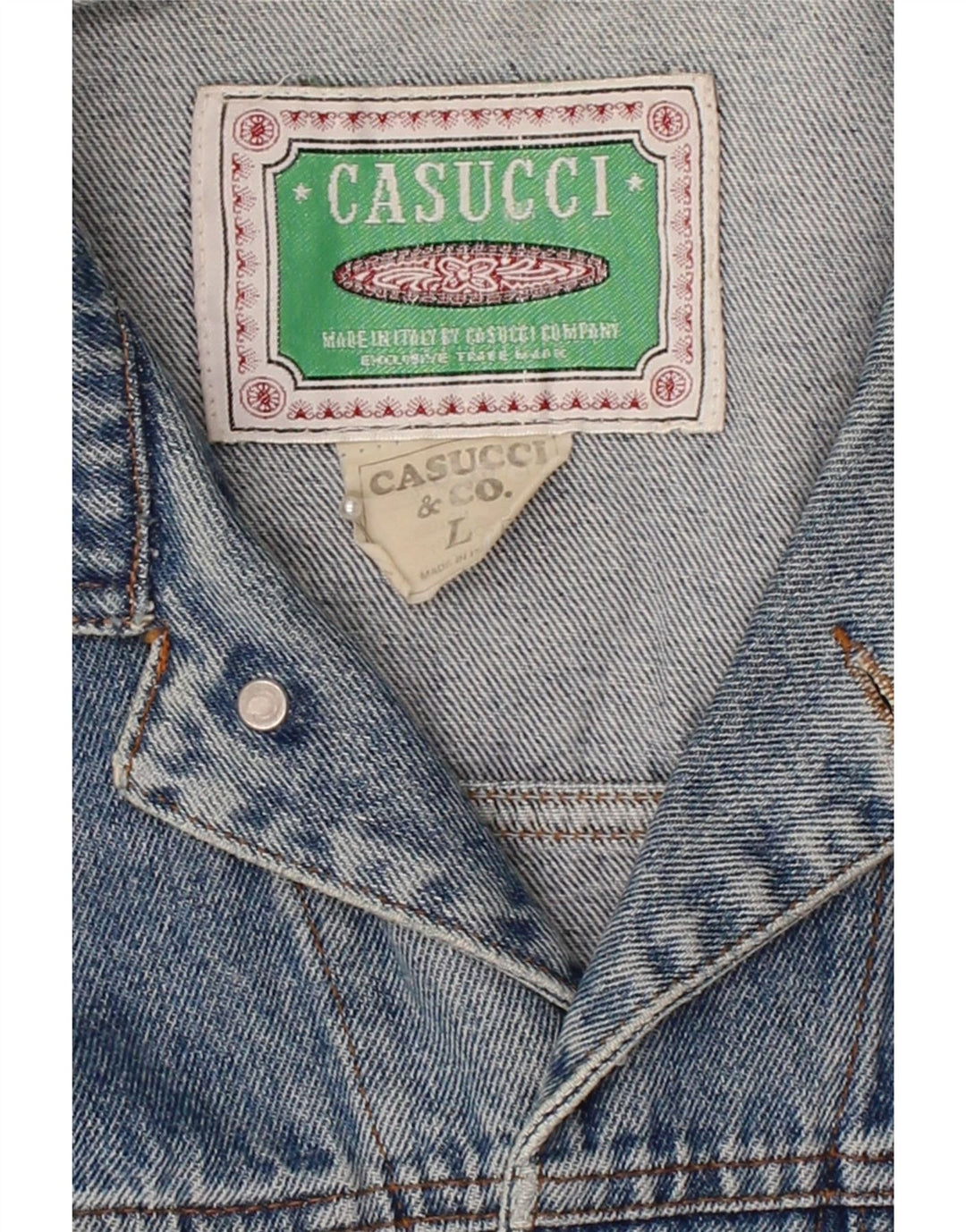 CASUCCI Mens Denim Jacket UK 40 Large Blue Cotton Vintage Casucci and Second-Hand Casucci from Messina Hembry 