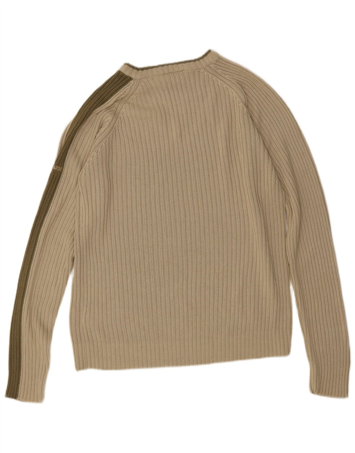 vintage Mens Boat Neck Jumper Pull Moyen Vert Rayé