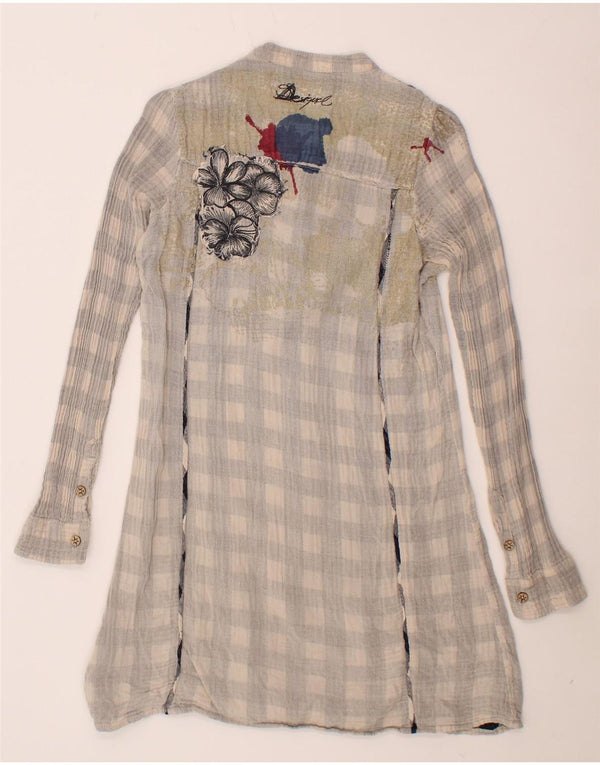 DESIGUAL Robe chemise pull pour femme UK 10 Petit coton floral gris
