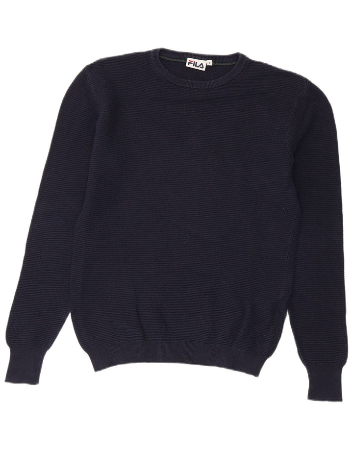 FILA Pull à col rond pour homme en coton bleu marine Small