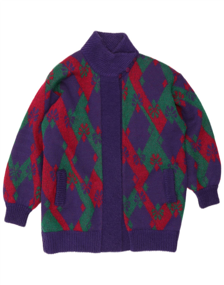EMRECO Womens Cardigan Sweater EU 38 Medium Purple Argyle/Diamond Acrylic