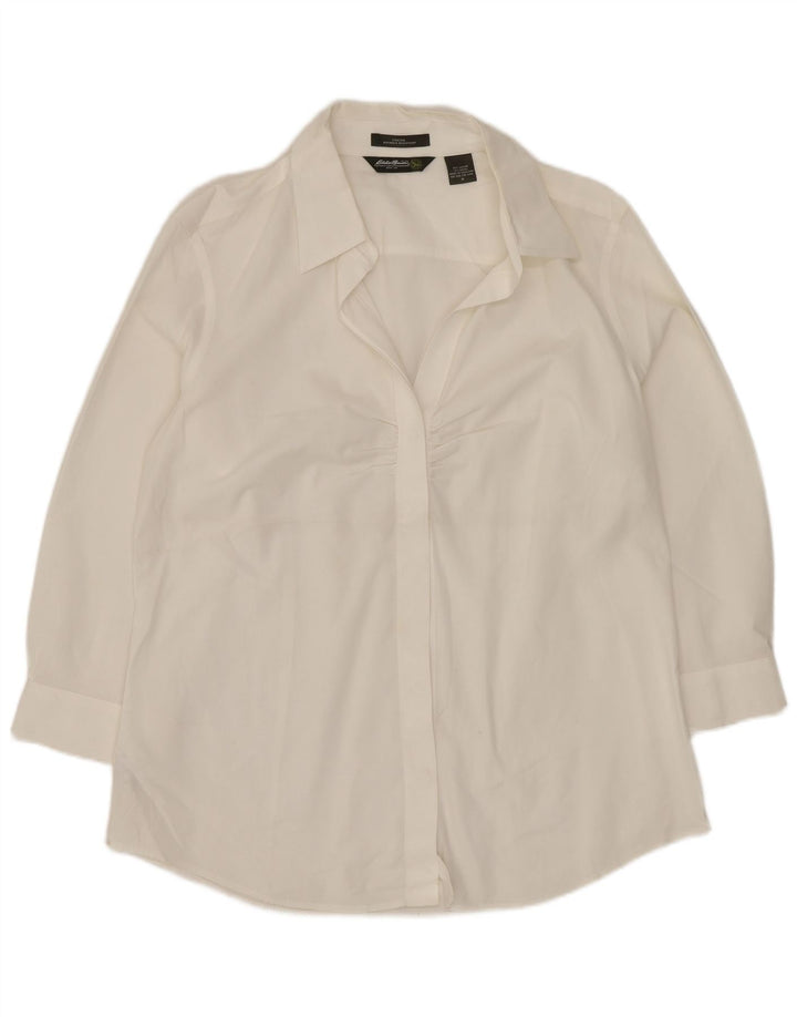 Eddie Bauer Chemise pull à manches 3/4 pour femme UK 14 en coton blanc moyen