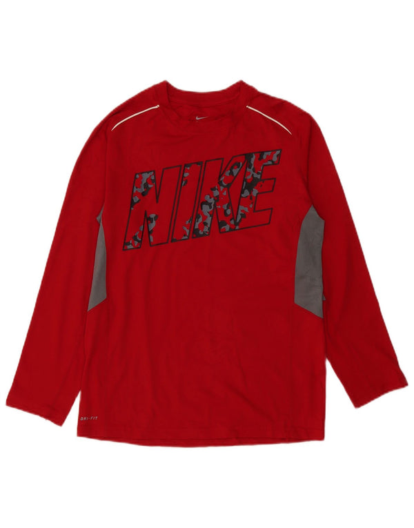 Nike Dri Fit Graphic Top à manches longues pour femme UK 16 Large Rouge Polyester