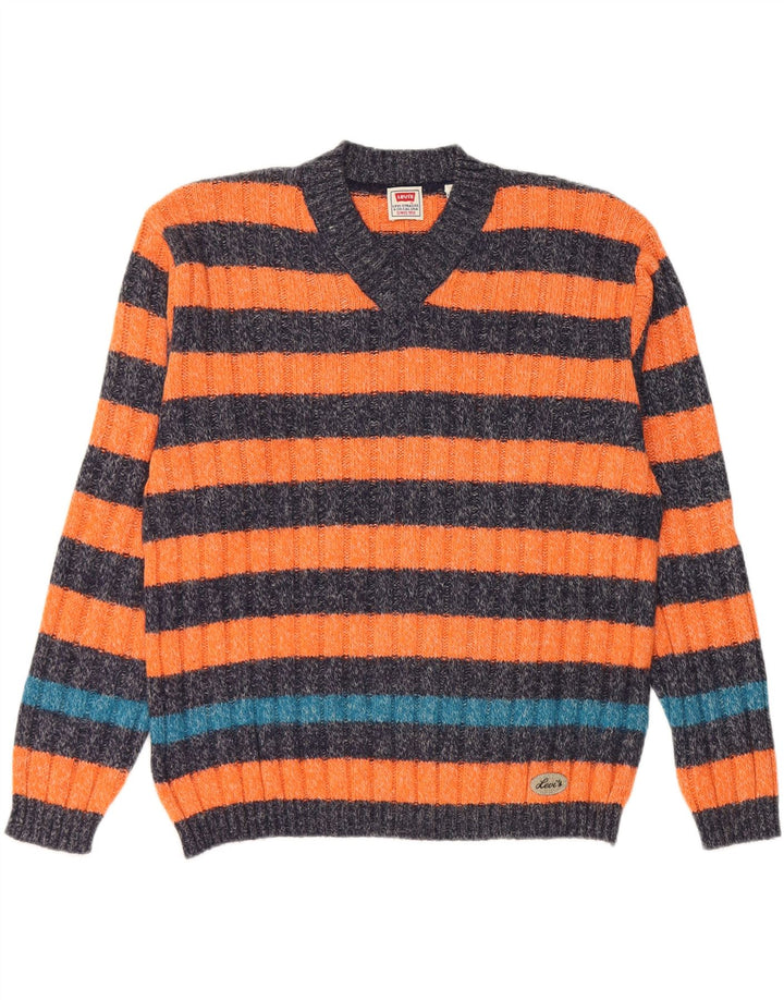 Levi's Pull Col V Homme Petite Laine d'Alpaga Rayée Orange