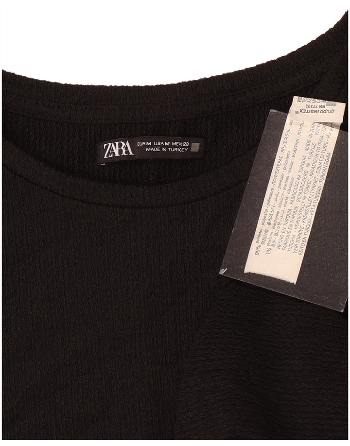 Zara Femme T-Shirt Top UK 14 Moyen Noir Polyester