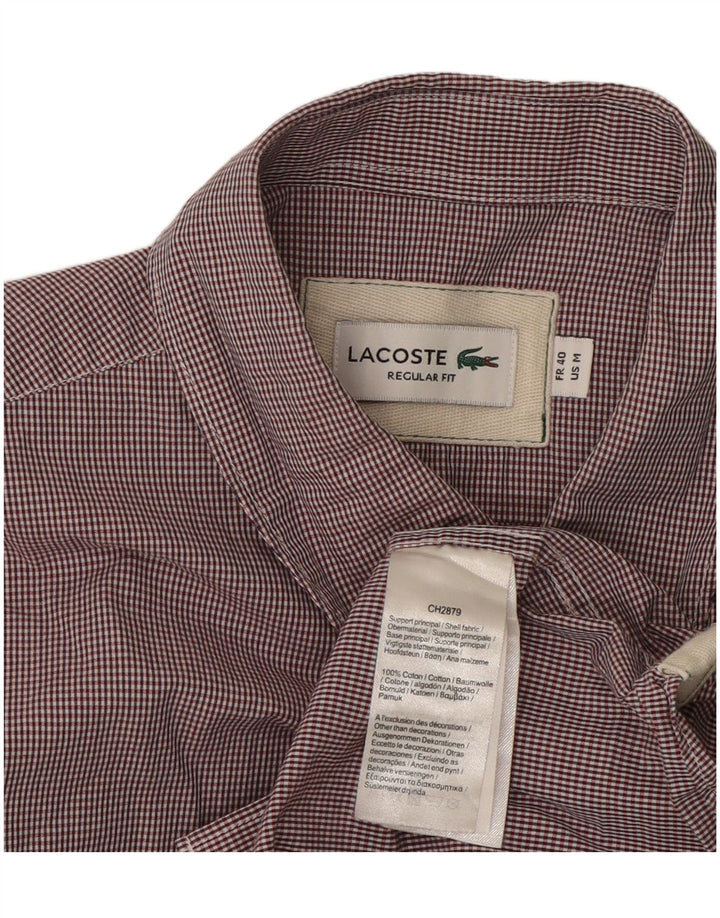 Lacoste Chemise à manches courtes pour hommes, coupe régulière, taille 40, carreaux bordeaux moyen