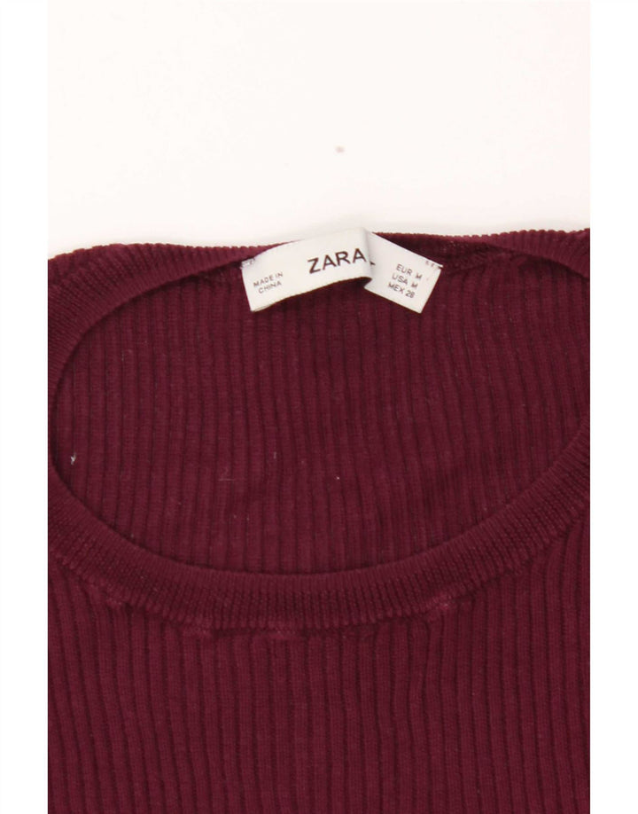Zara Femme T-Shirt Top UK 12 Bordeaux Moyen