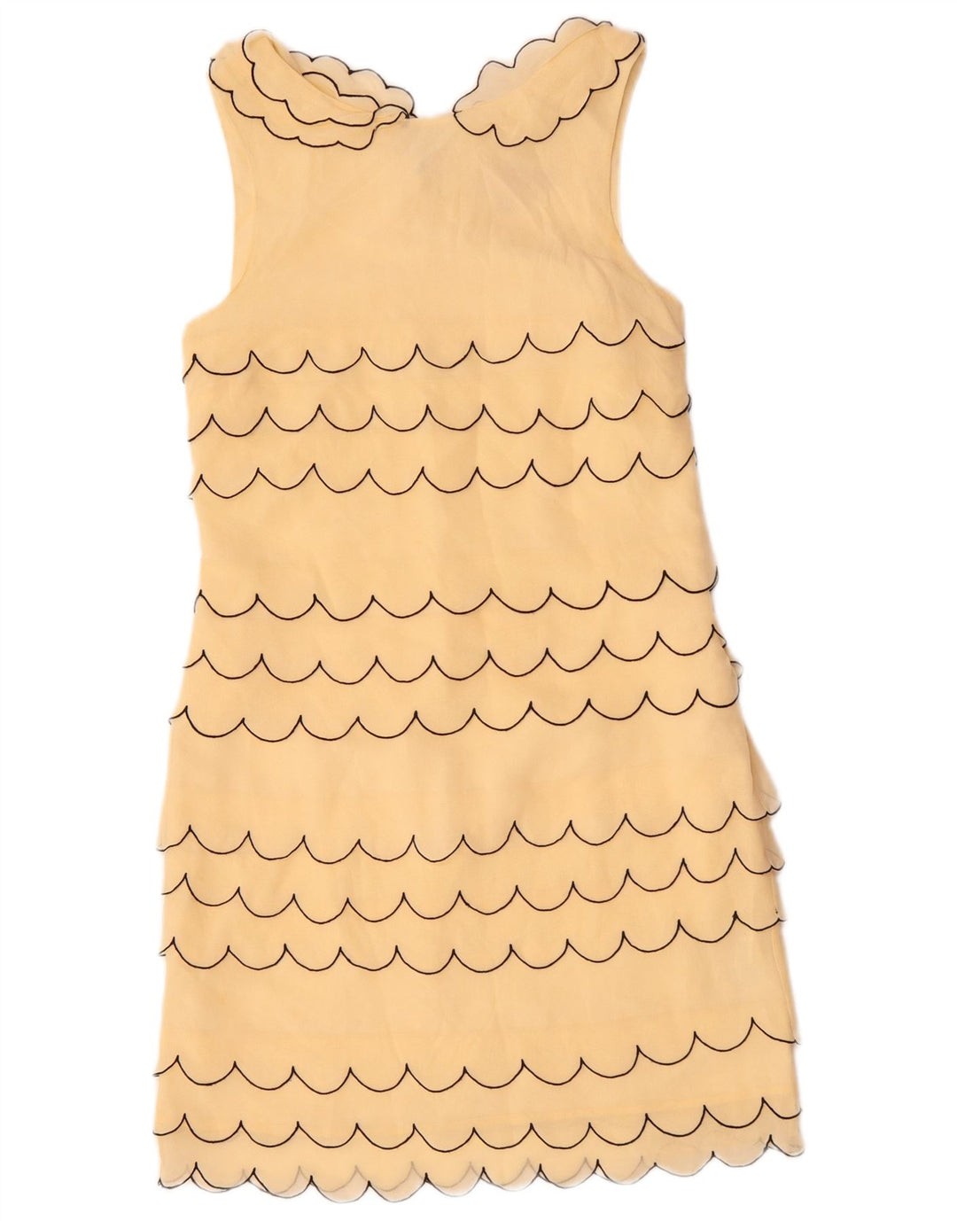 VINTAGE Robe fourreau sans manches femme UK 6 XS Soie rayée beige