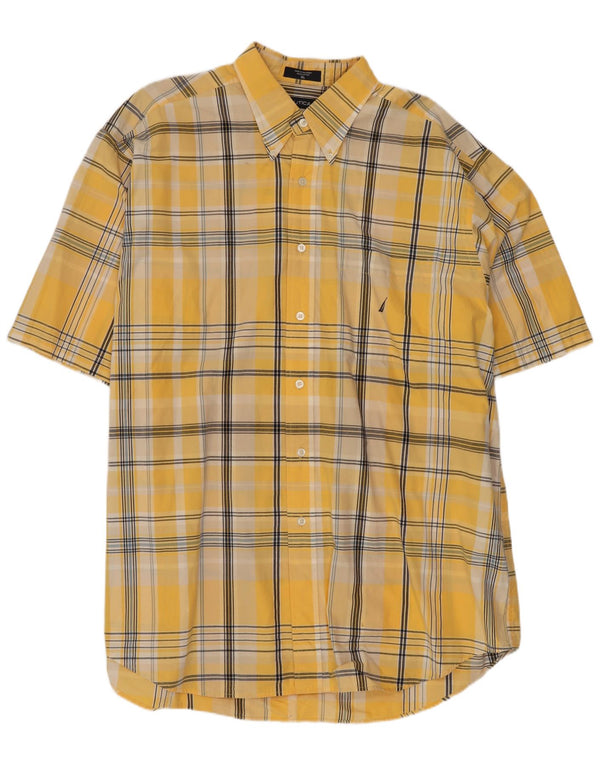Nautica Chemise à manches courtes pour homme XL en coton à carreaux jaunes