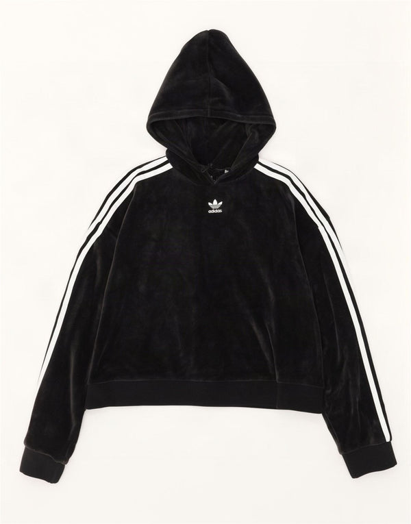 Adidas Sweat à capuche surdimensionné en velours pour femme UK 10 Petit coton noir