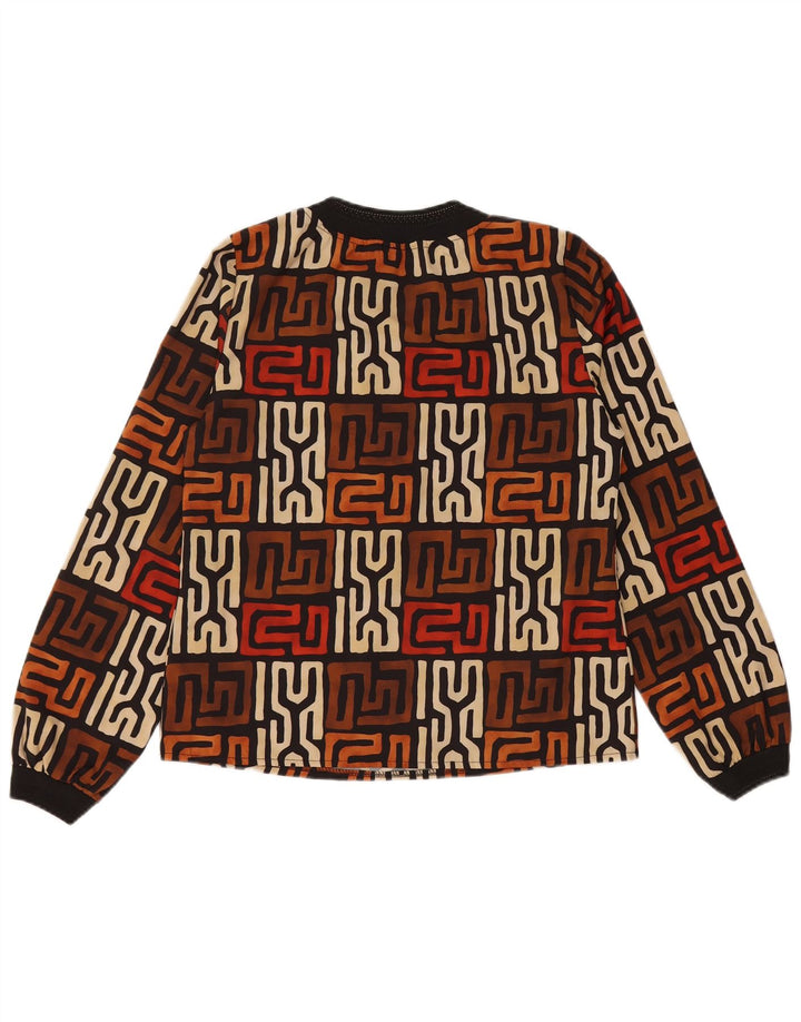 VINTAGE Femme Top Manches Longues UK 12 Moyen Brun Géométrique