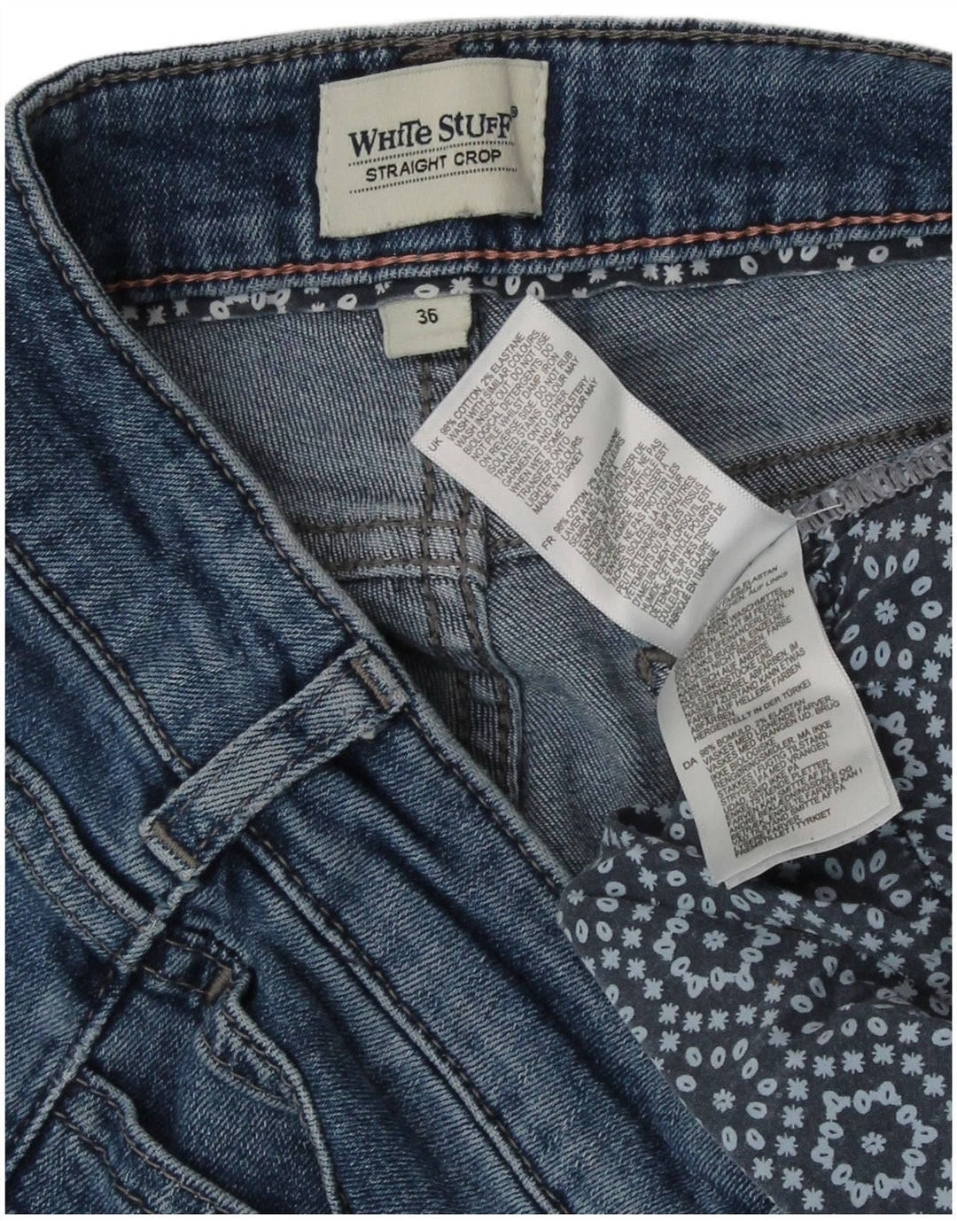 White Stuff Jean court droit pour femme EU 36 Small W26 L24 Bleu Coton
