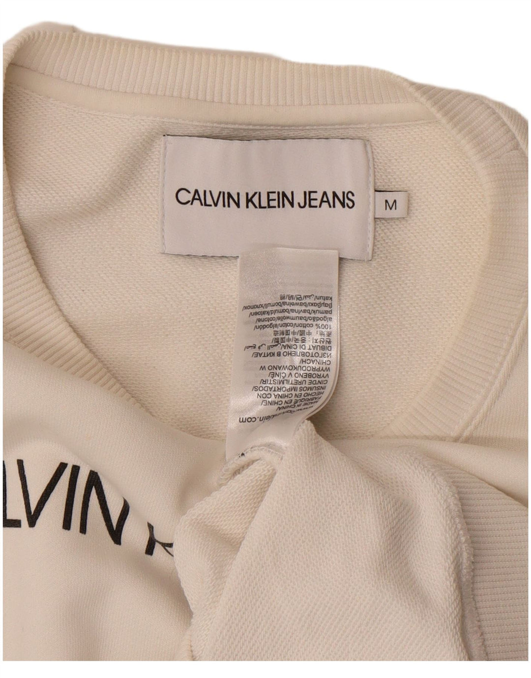 Calvin Klein Jeans Sweat-shirt graphique pour femme UK 14 Blanc moyen