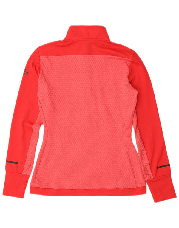Adidas Haut de survêtement à col zippé pour femme UK 12 Rouge moyen Colourblock