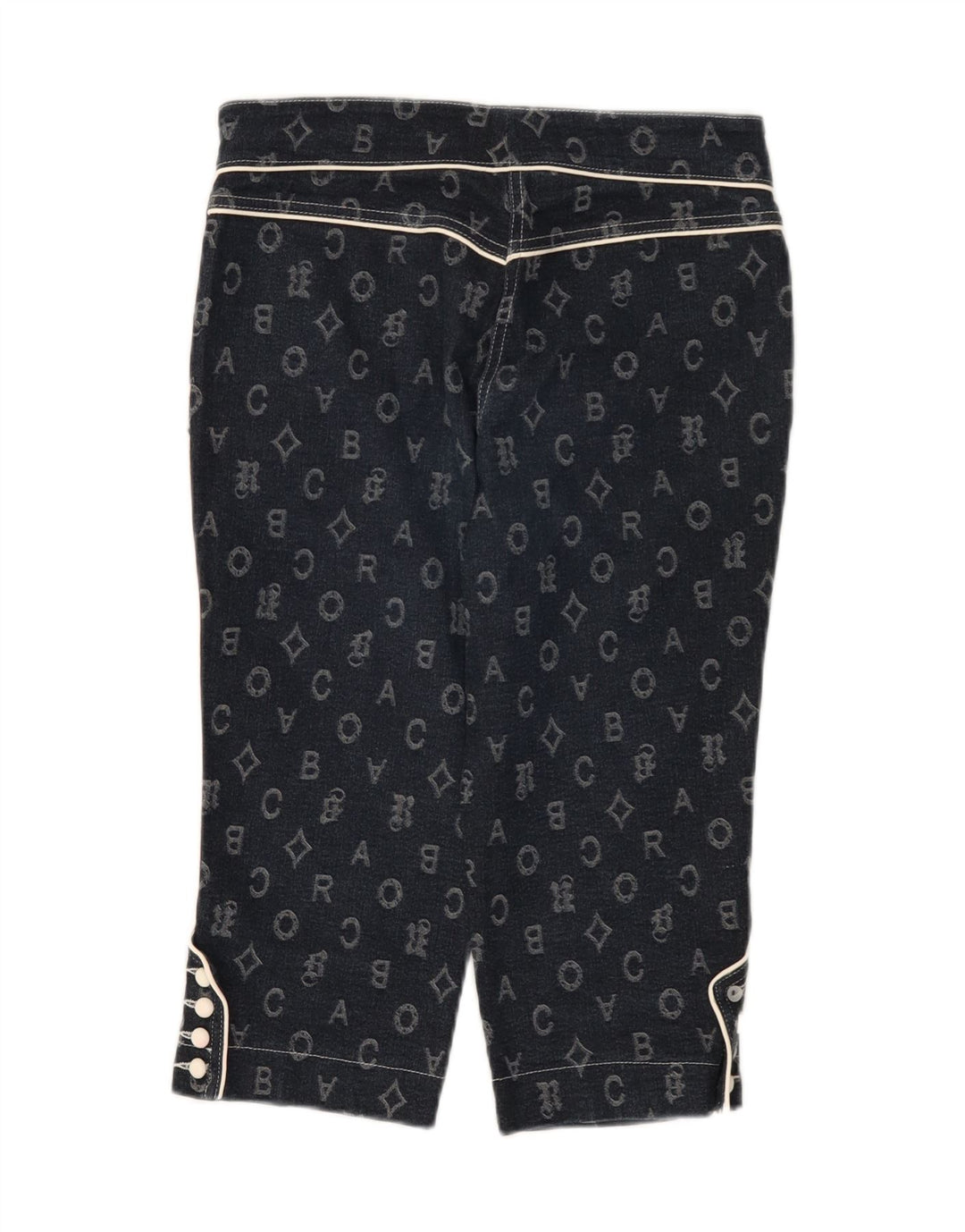 Roccobarocco Pantalon Capri Femme IT 42 Medium W28 L17 Bleu Marine Géométrique
