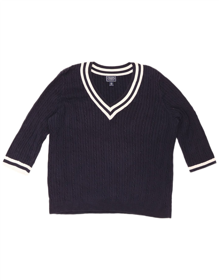 CHAPS Pull Femme Manches 3/4 Col V UK 20 2XL Bleu Marine Coton
