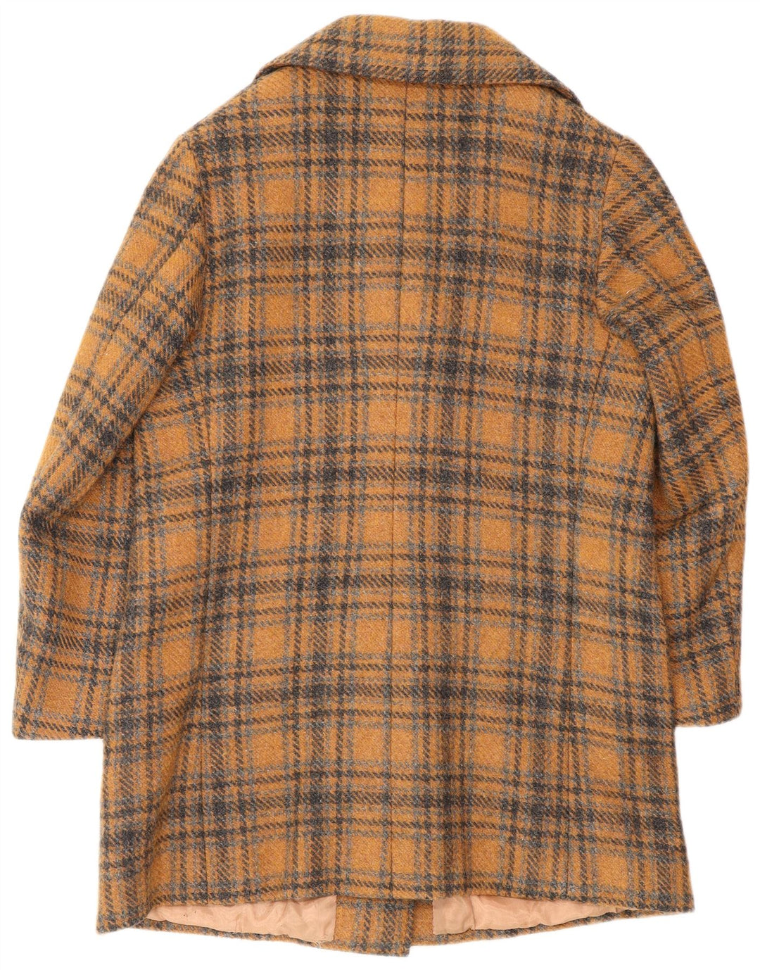 vintage Womens Overcoat UK 8 Petit chèque brun