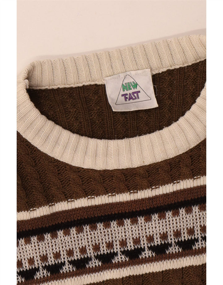 New Fast Pull Col Bateau Homme Marron Moyen Fair Isle