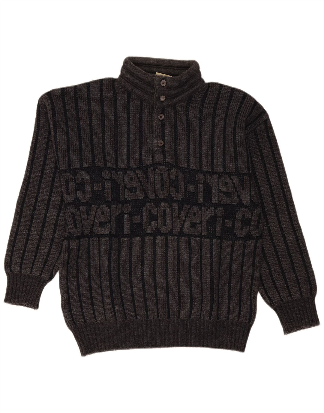 Enrico Coveri Pull col boutonné pour homme IT 50 Gris moyen rayé