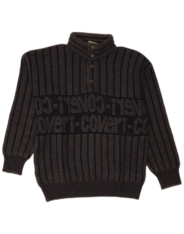Enrico Coveri Pull col boutonné pour homme IT 50 Gris moyen rayé