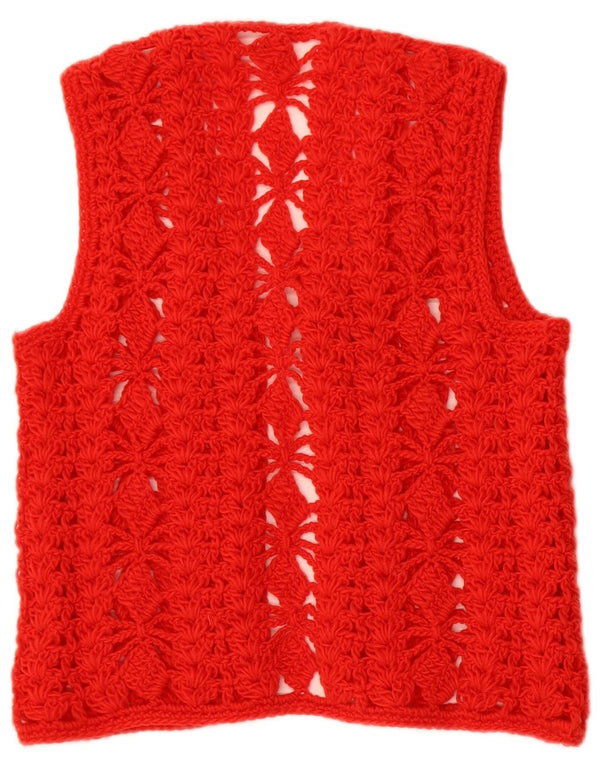 vintage Femmes Sans Manches Crochet Cardigan Pull UK 10 Petit Rouge