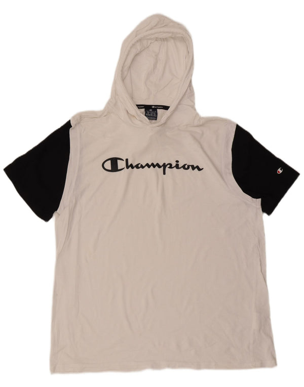 Champion T-shirt graphique à capuche pour homme 2XL en coton color block blanc