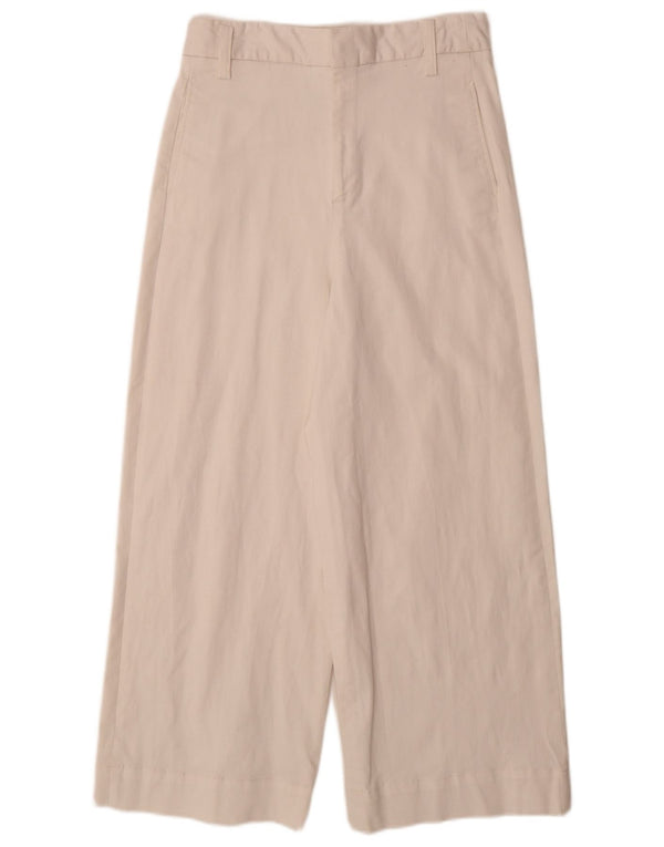 Zara Pantalon décontracté taille haute pour femme, jambe large, moyen W28 L26, coton blanc