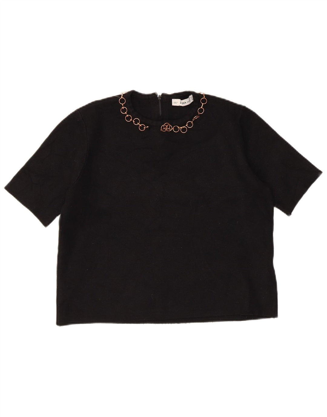Zara Womens Crop Blouse Top UK 12 Medium Noir Viscose