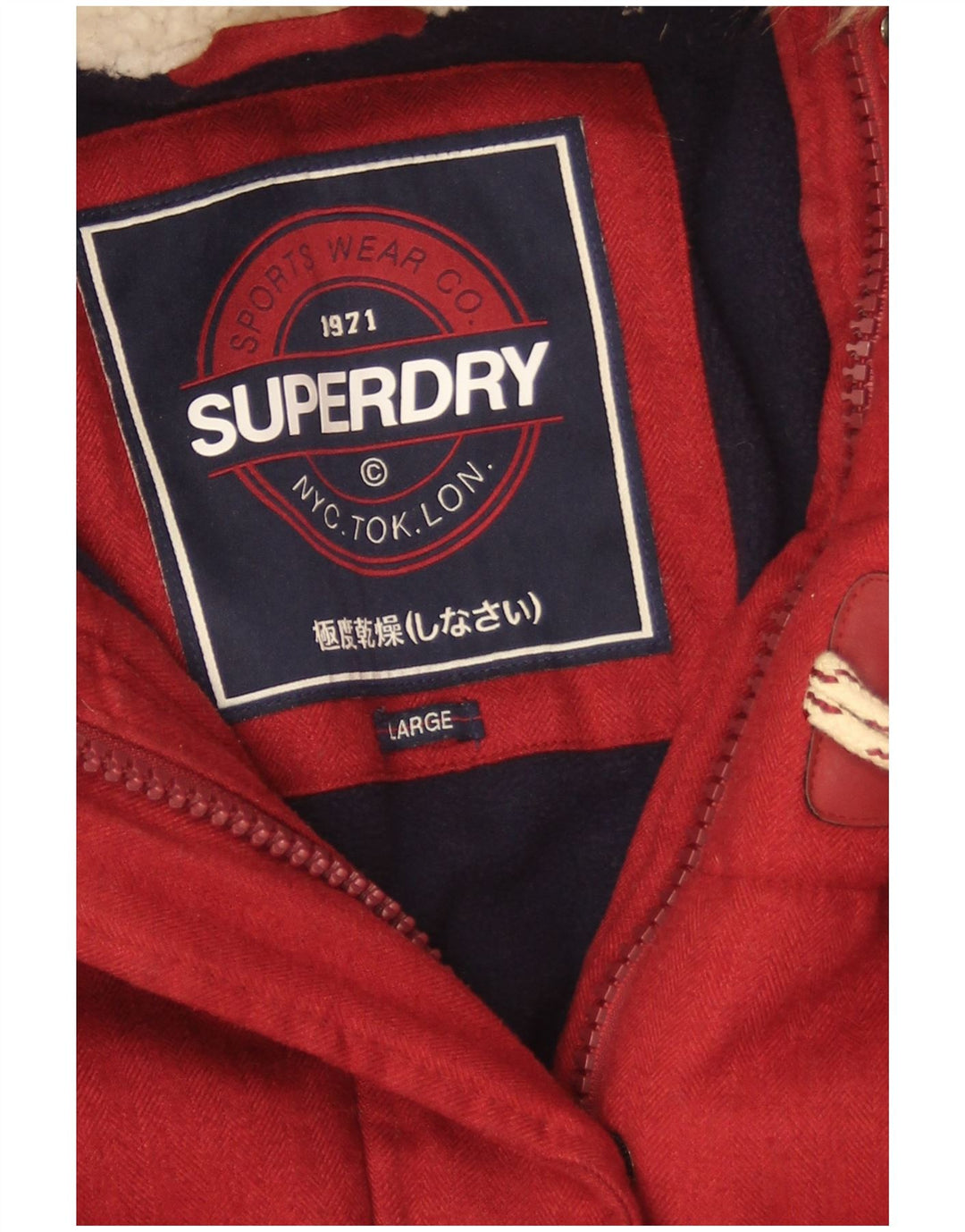 Superdry Manteau rembourré à capuche pour femme UK 16 Large Rouge Polyester