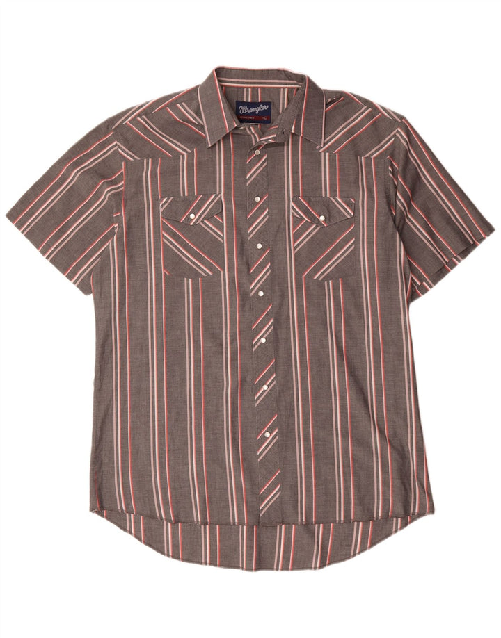 Wrangler Chemise à manches courtes pour homme Taille 17 XL Gris rayé