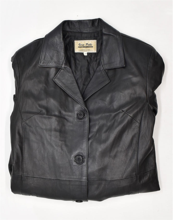 VINTAGE Manteau en Cuir Femme IT 48 XL Cuir Noir