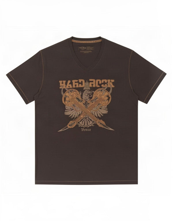 Hard Rock Cafe T-Shirt Graphique Venice Homme Gris Moyen Coton