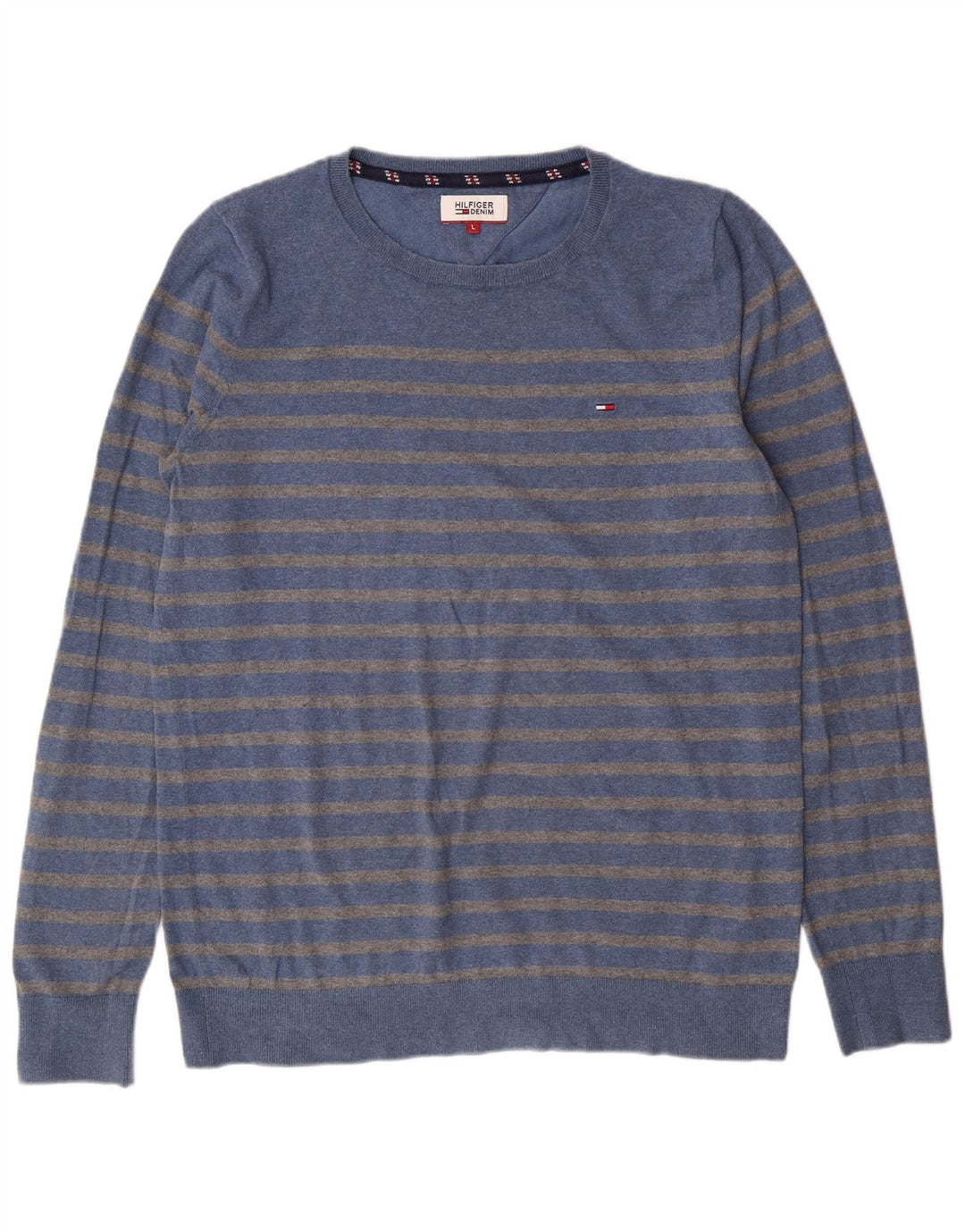 Tommy Hilfiger Pull à col rond pour homme en coton rayé bleu grand