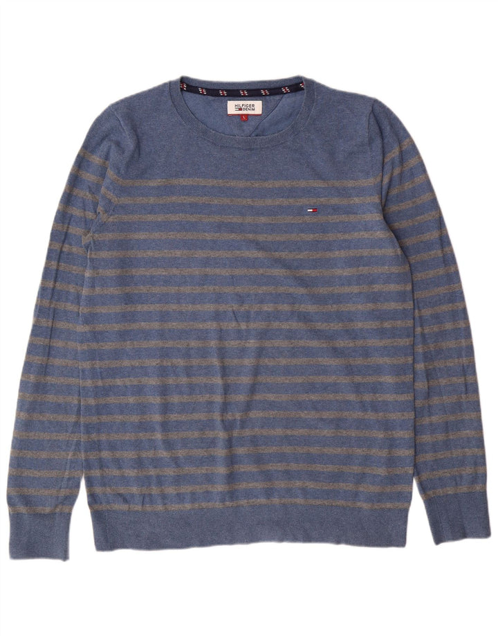 Tommy Hilfiger Pull à col rond pour homme en coton rayé bleu grand