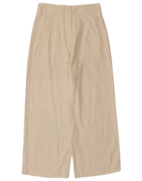 Zara Pantalon court à jambe large pour femme Medium W28 L25 Coton blanc cassé