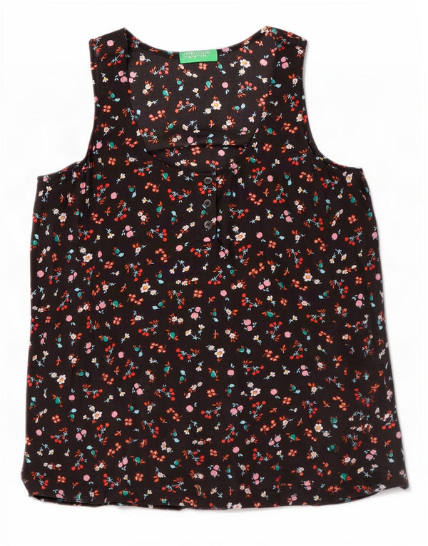 Benetton Chemisier sans manches pour femme UK 10 Petit Modal Floral Noir