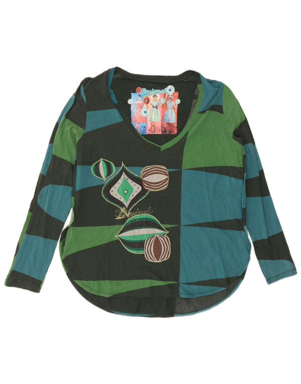 Desigual Femme Graphic Top Manches Longues UK 20 2XL Multicolore Géométrique